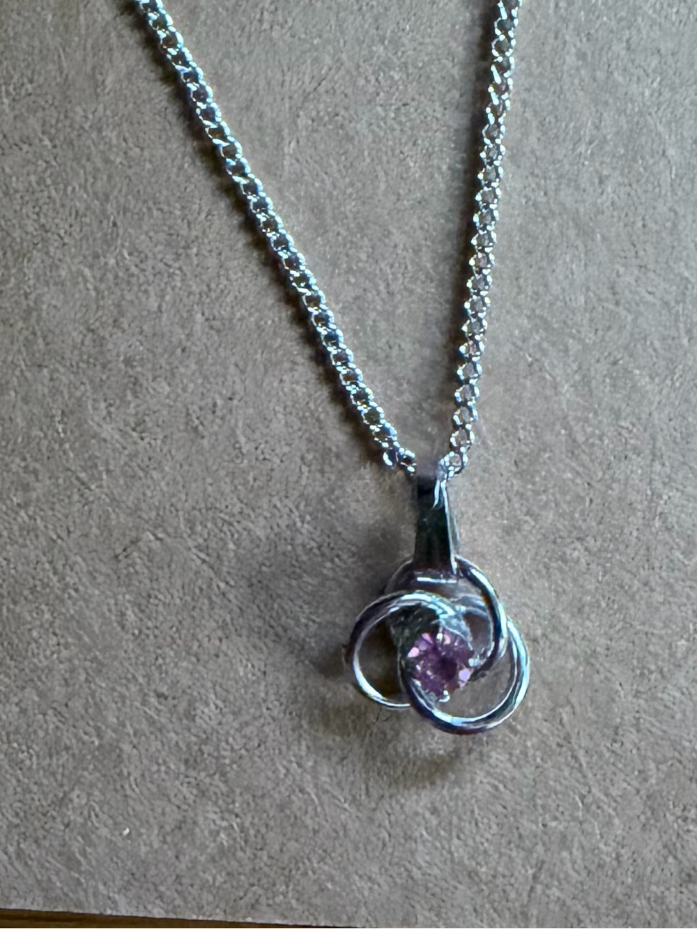 Silver Necklace with Pink Stone Pendant- October Birthstone